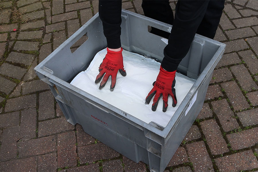 Activating Fernco Floodbags in water before using to build a flood barrier